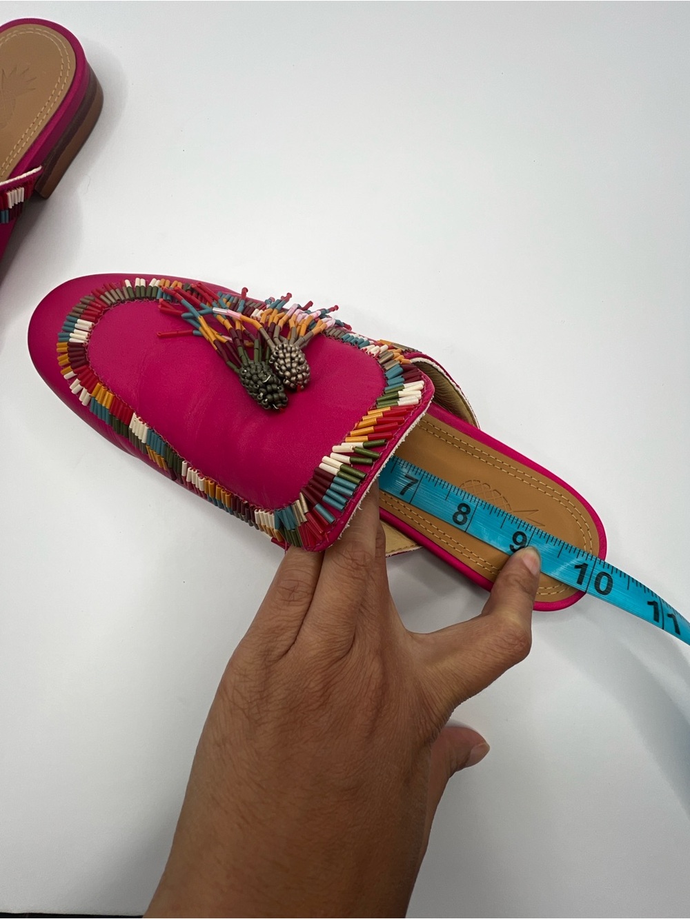FARM Rio Hot Pink Beaded Tassel Slide Mules Size 8 - Picture 9 of 9